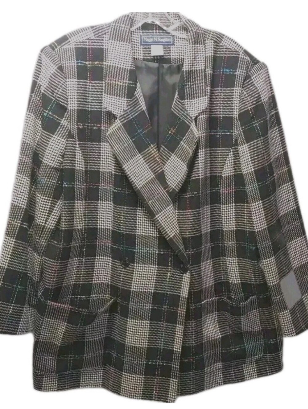 Vtg 90s McNaughton Woman 20W Wool Blazer Jacket Rainbow Confetti Plaid Tweed